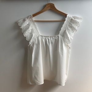 Zara S cotton top with eyelet embroidery trim straps